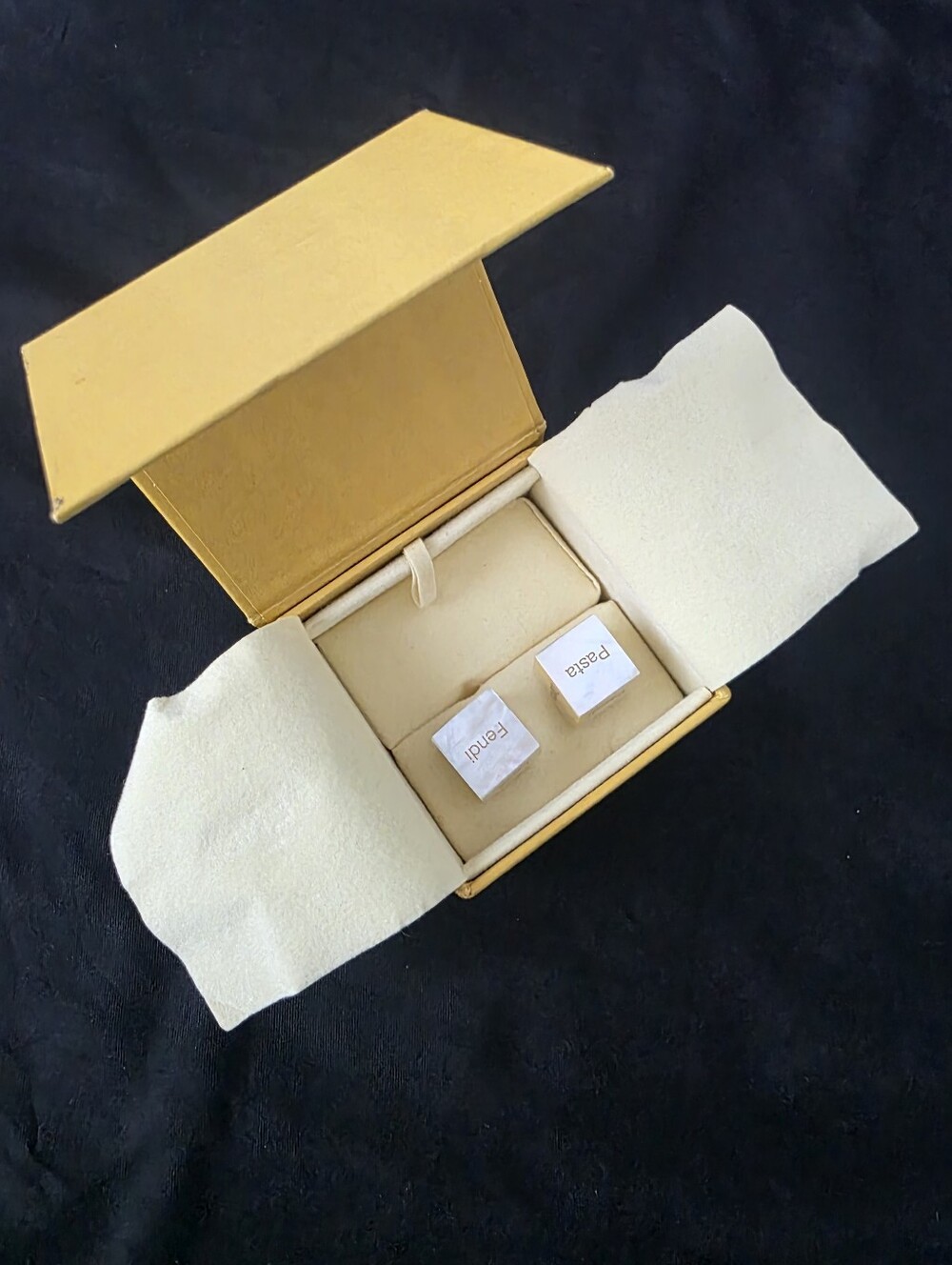 Auth Fendi Mother-of-Pearl 'Logo Cube Stud Earrings - Picture 2 of 9